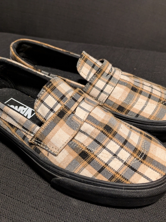 Vans Shoes - Vans Women’s Plaid Slip-On Loafers in Beige and Black